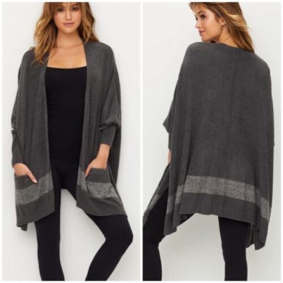 Barefoot Dreams CozyChic Lite Cliffside Cardigan Sweater Wrap Navy One‎ Size - Picture 3 of 14